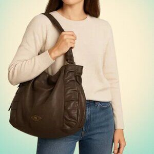 Boho Chic Slouchy Gray Leather Hobo Shoulder Bag Elliott Lucca